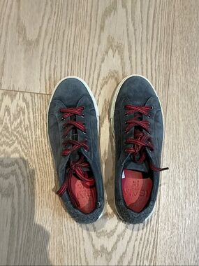 Isaia Gray Suede Sneakers with Red Laces and Red Insoles
